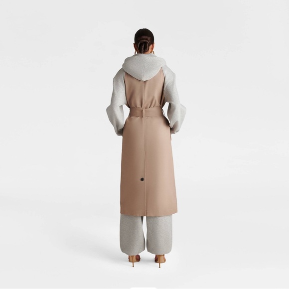 KBB by KAHLANA WOMEN’S The Sweatshirt Trench Coat - Khaki/Healther Gray XS - Picture 2 of 3